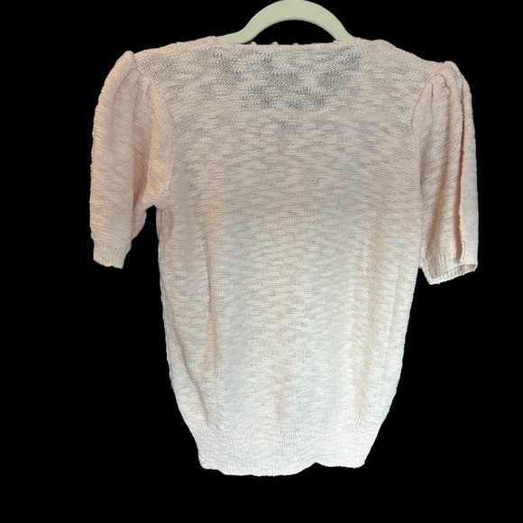 VINTAGE 80s LIANA’S‎ PETITES Pale Pink Pointelle Rosette Sweater Puff Sleeve S - Picture 2 of 10